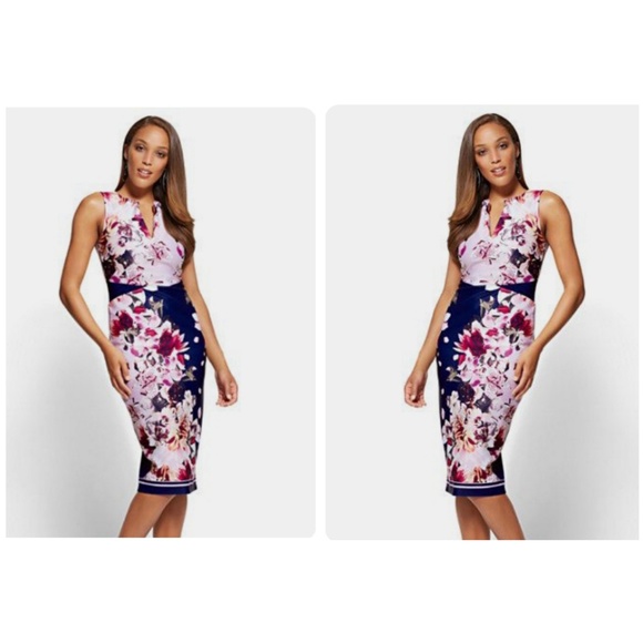 7th Avenue Split Neck Sheath Floral Dress - Picture 1 of 3